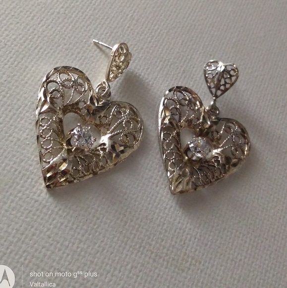 VINTAGE Sterling Silver Filigree Heart White Stone - Picture 7 of 8